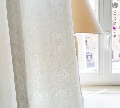Off White Linen Curtain Panel with Pencil Pleat Heading Tape