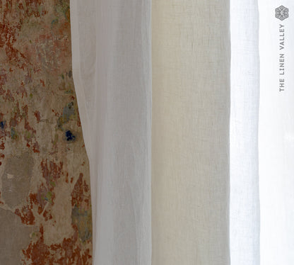 Off White Linen Curtain Panel with Pencil Pleat Heading Tape