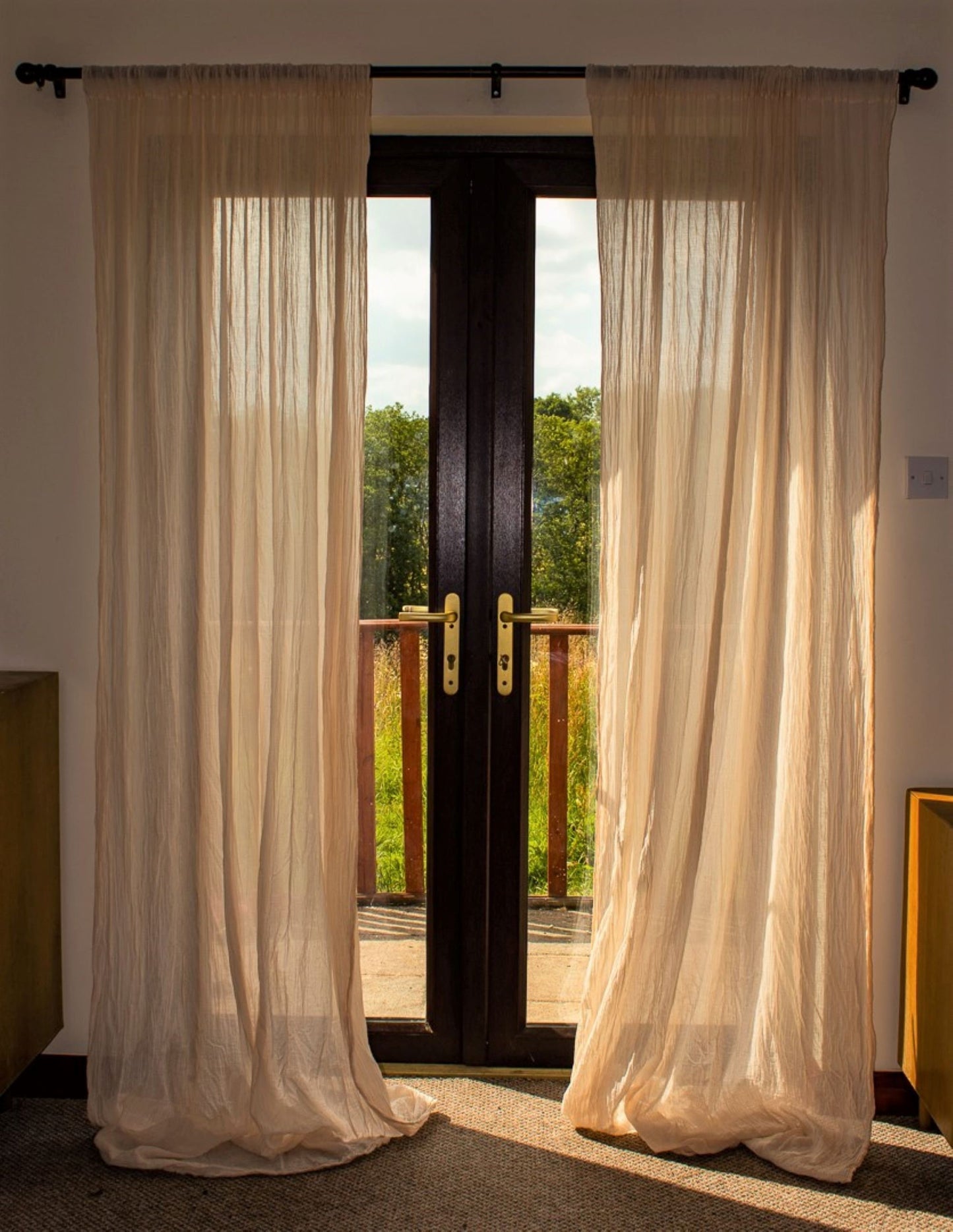 Full Length Sheer Cotton Muslin Curtain Panel with Rod Pocket