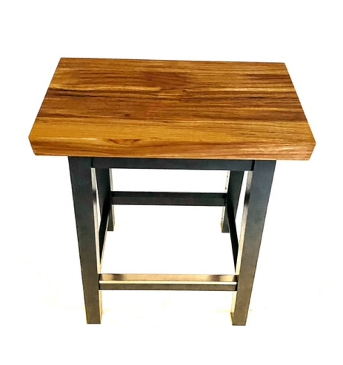 Rustic Teak Wood Counter Stool with Black Metal Base