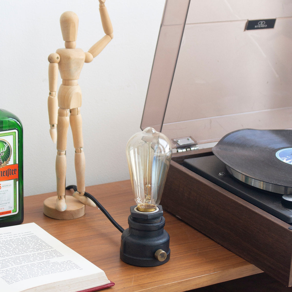Industrial Retro Table Lamp with Brass Dimmer & Edison Bulb