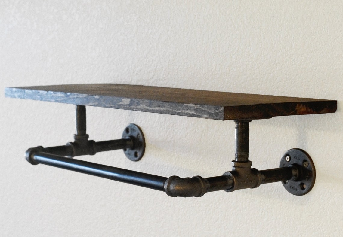 Closet Shelving with Industrial Pipe Hanger Rack, Laundry Room Organization Shelf, Clothes Hanging Bar, Storage Shelf, Optional Wood Backing