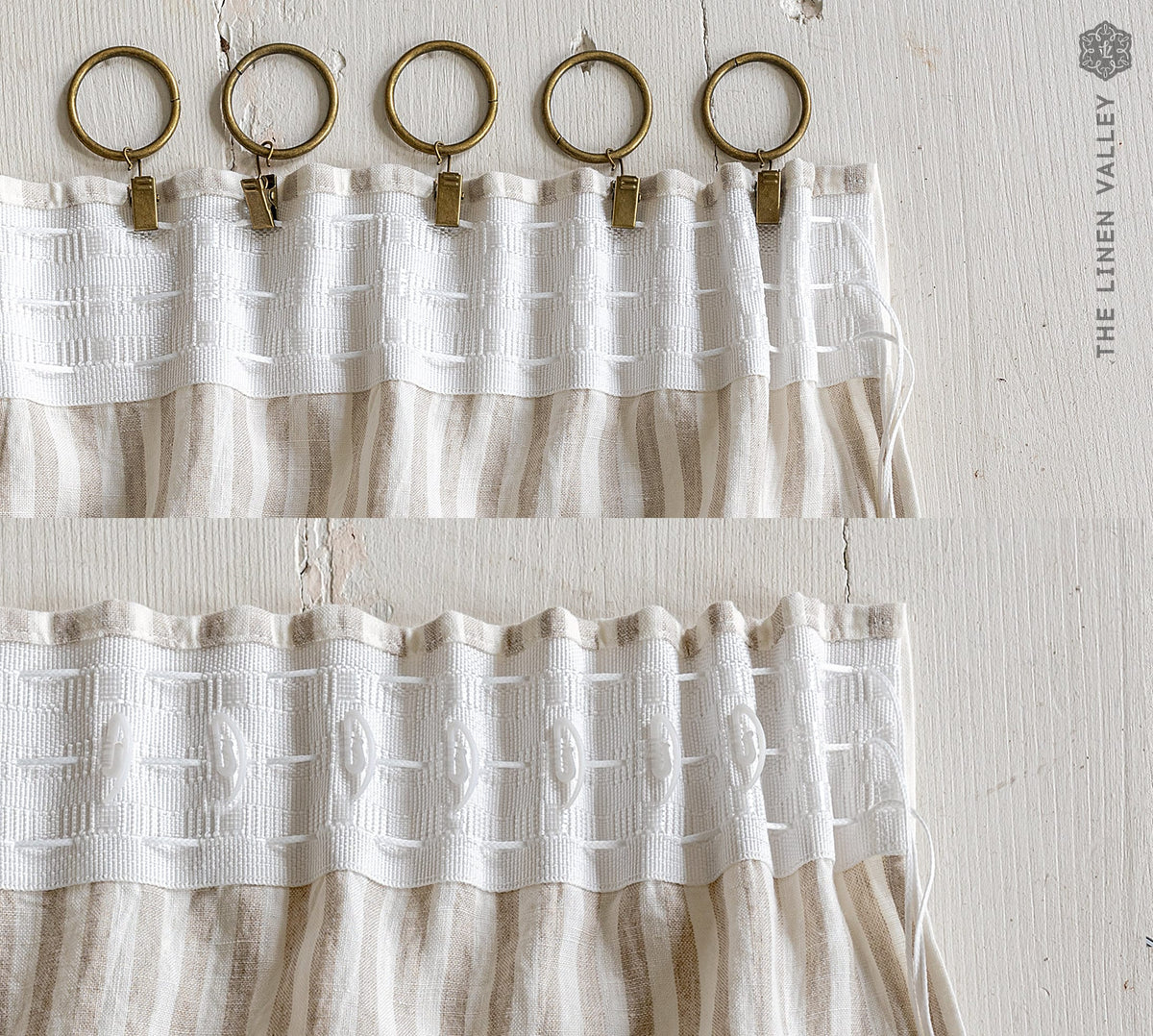 Off White Linen Curtain Panel with Pencil Pleat Heading Tape