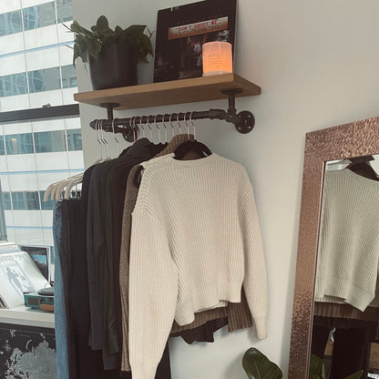 Closet Shelving with Industrial Pipe Hanger Rack, Laundry Room Organization Shelf, Clothes Hanging Bar, Storage Shelf, Optional Wood Backing