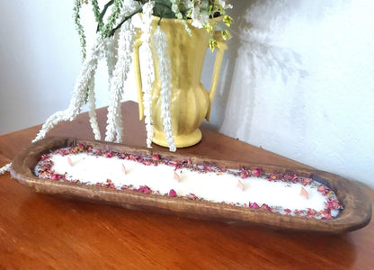 Floral Dough Bowl Large  ~ Coconut Soy Beeswax Natural Candle ~ Safe Scents Wood Wick Unique Centerpiece Gift