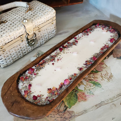 Floral Dough Bowl Large  ~ Coconut Soy Beeswax Natural Candle ~ Safe Scents Wood Wick Unique Centerpiece Gift
