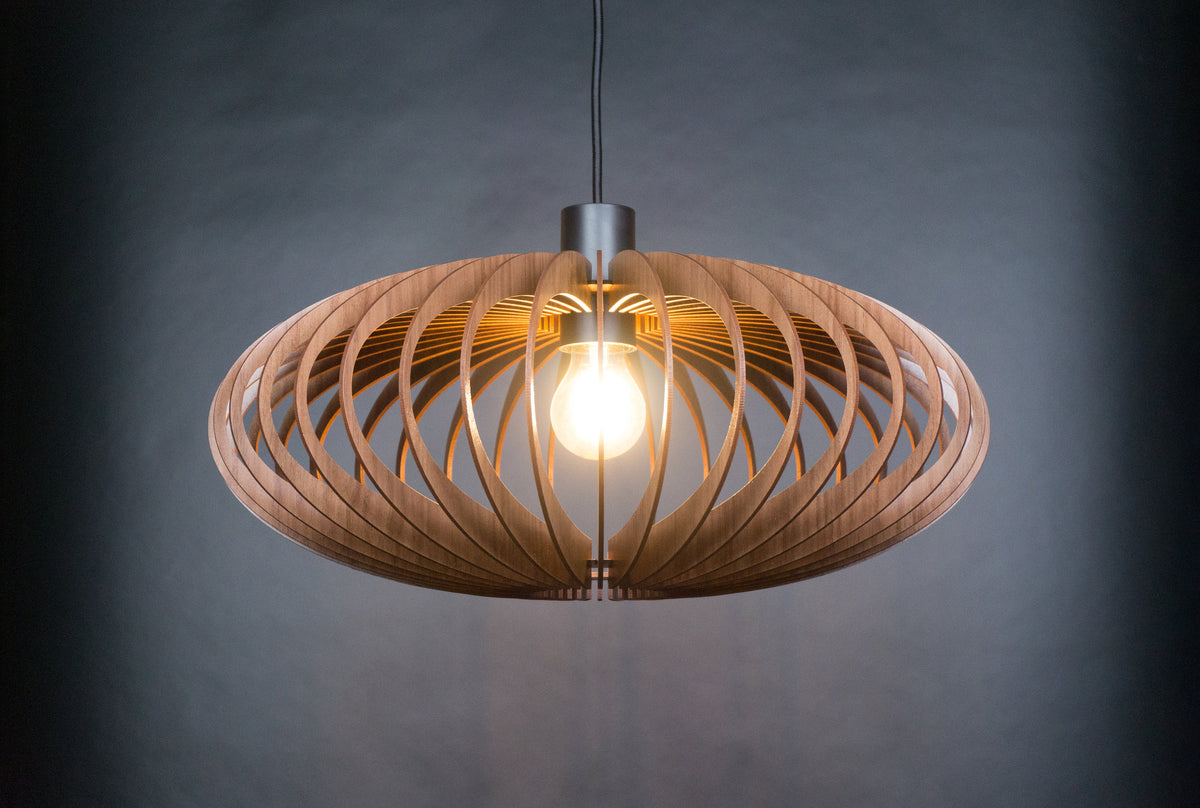 Modern Wood Pendant Light in Walnut or Oak HDF