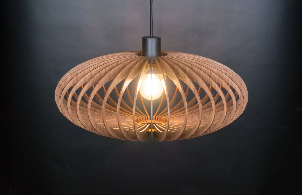 Modern Wood Pendant Light in Walnut or Oak HDF