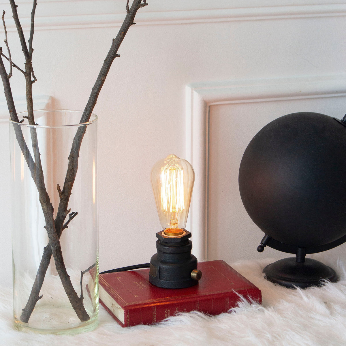 Industrial Retro Table Lamp with Brass Dimmer & Edison Bulb