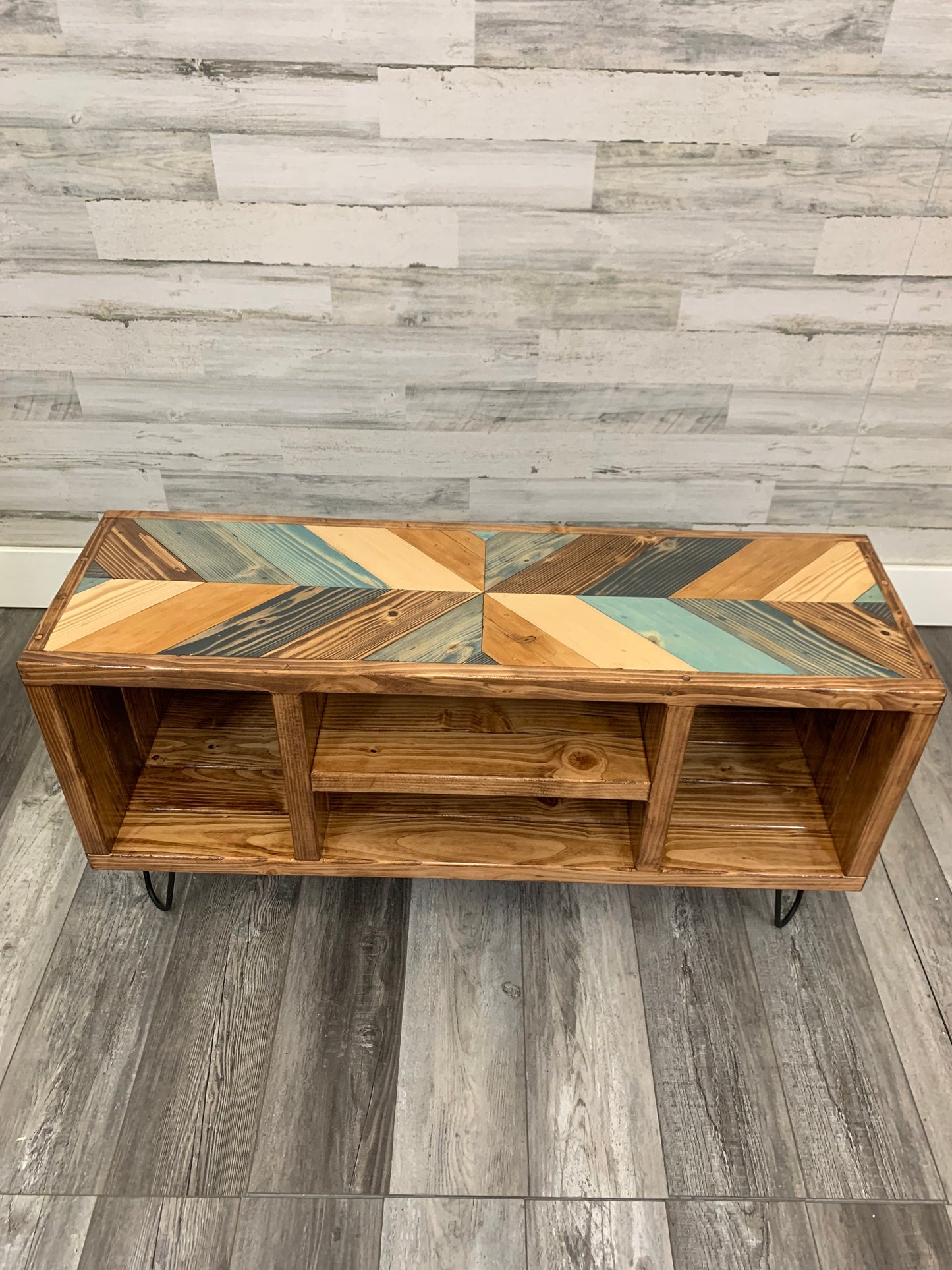 Colliding Chevron Blues Top Upgrade - Vinyl Record Holder - TV Stand - Living Room Furniture