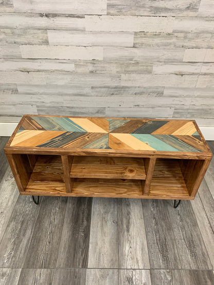 Colliding Chevron Blues Top Upgrade - Vinyl Record Holder - TV Stand - Living Room Furniture