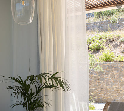Off White Linen Curtain Panel with Pencil Pleat Heading Tape