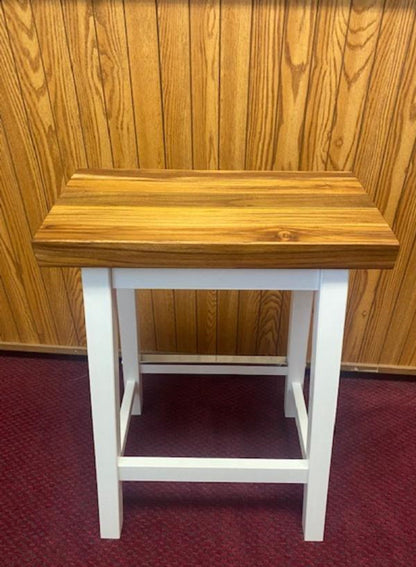 Rustic Teak Wood Counter Stool with Black Metal Base