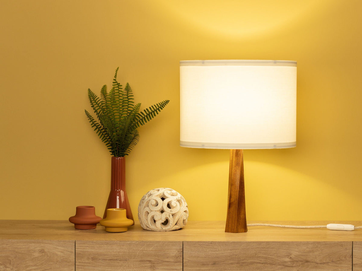 Distortion Wood Table Lamp with Fabric Shade, Modern Bedside Light