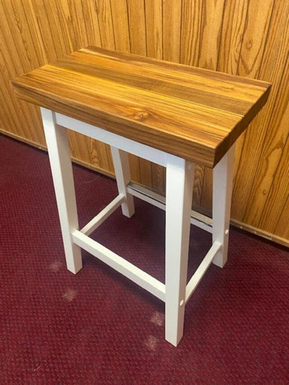Rustic Teak Wood Counter Stool with Black Metal Base