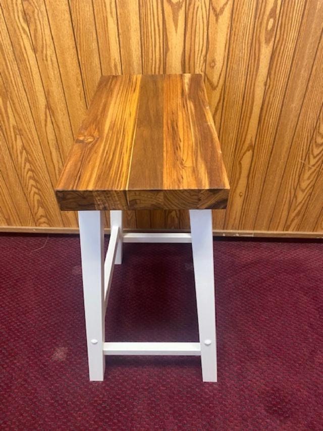 Rustic Teak Wood Counter Stool with Black Metal Base