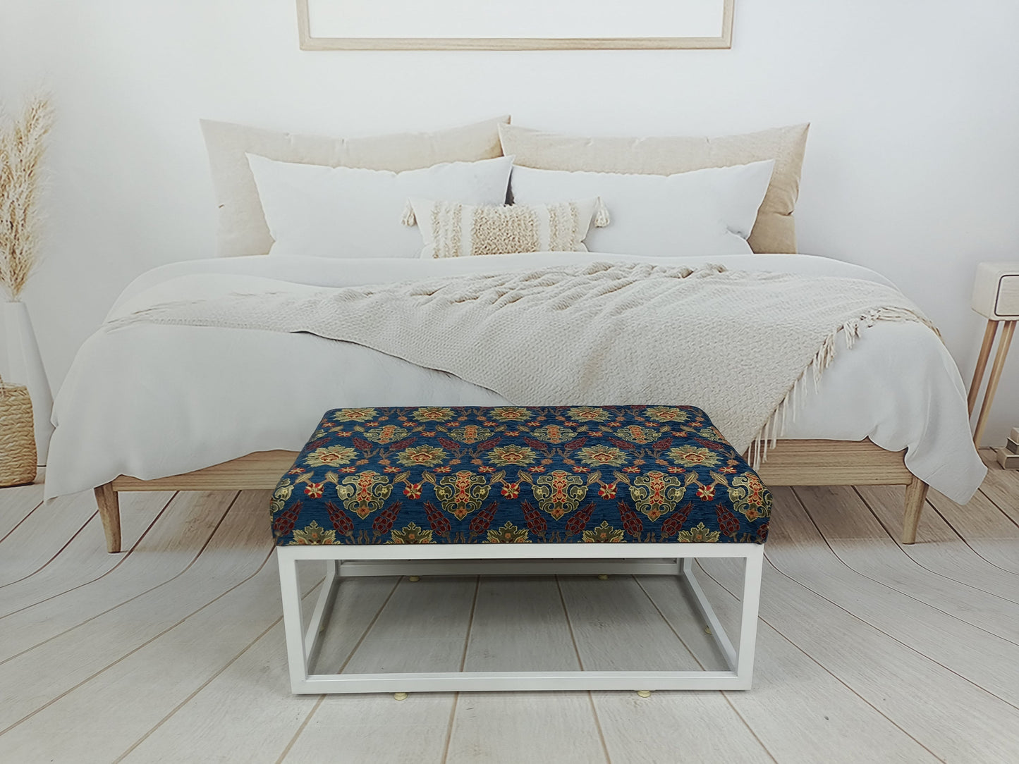 Upholstered Bench, Entryway Bench, Modern Ottoman, Handmade Furniture, Blue Fabric Bench, Piano Bench, Funky Chair, Window Seat