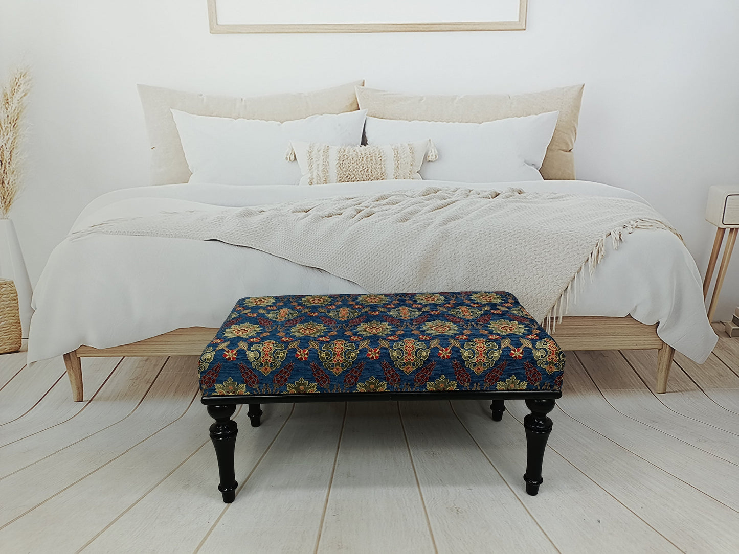 Upholstered Bench, Entryway Bench, Modern Ottoman, Handmade Furniture, Blue Fabric Bench, Piano Bench, Funky Chair, Window Seat