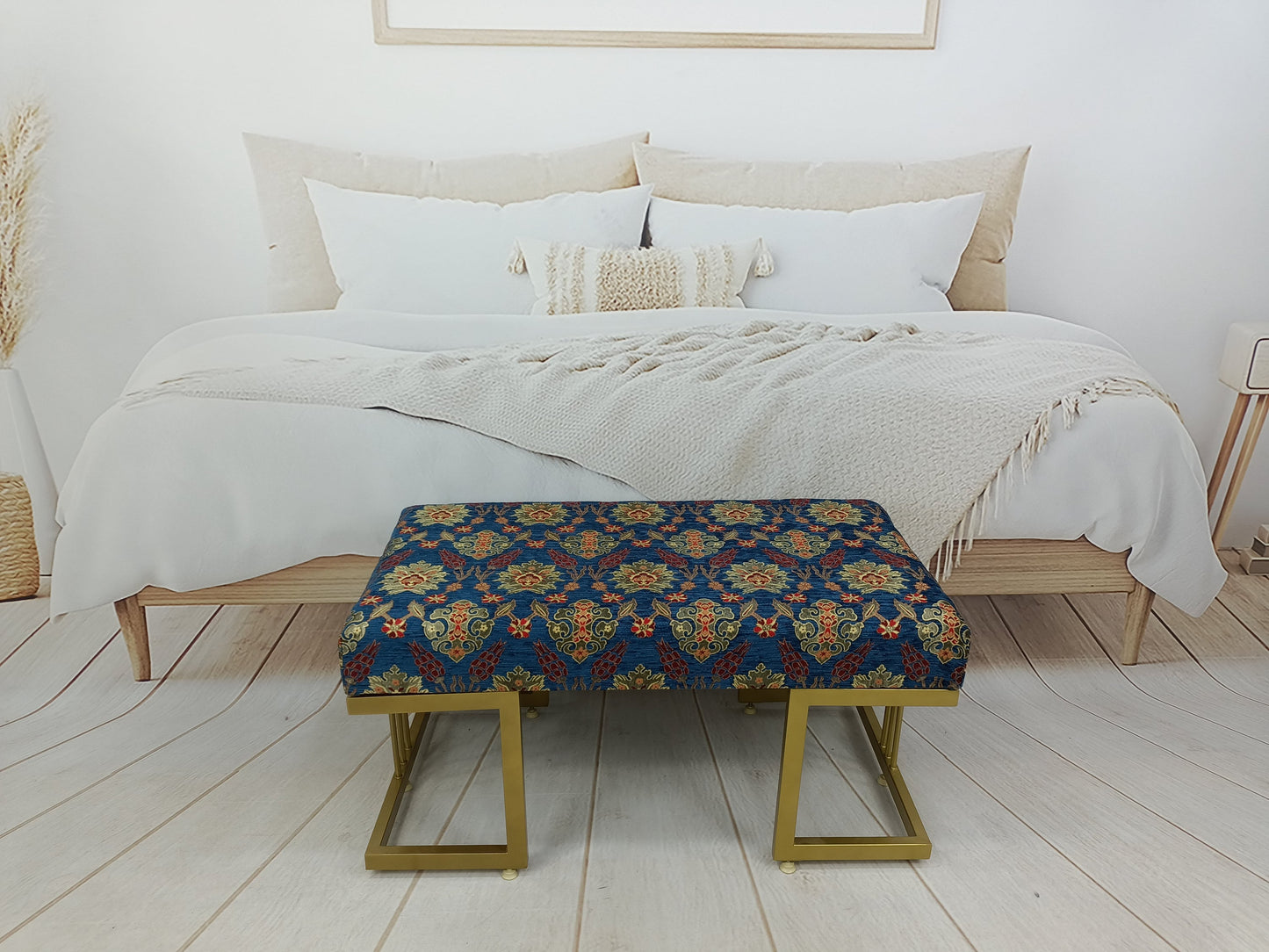 Upholstered Bench, Entryway Bench, Modern Ottoman, Handmade Furniture, Blue Fabric Bench, Piano Bench, Funky Chair, Window Seat