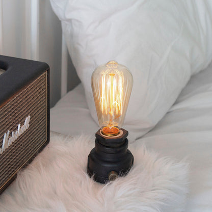 Industrial Retro Table Lamp with Brass Dimmer & Edison Bulb