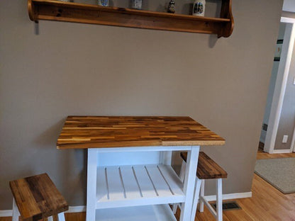 Rustic Teak Wood Counter Stool with Black Metal Base