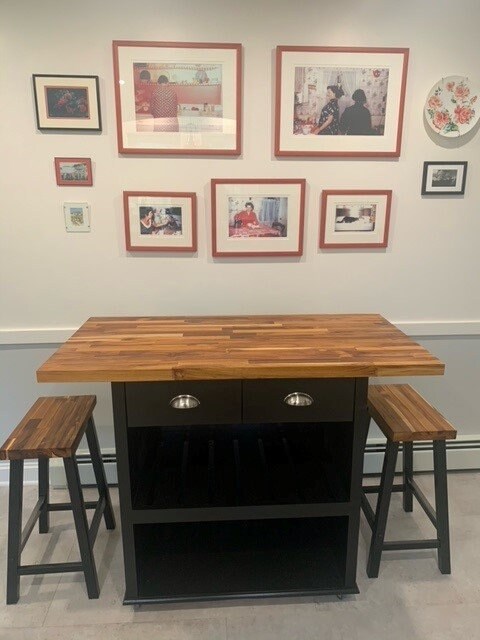 Rustic Teak Wood Counter Stool with Black Metal Base