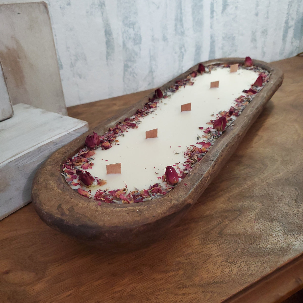Floral Dough Bowl Large  ~ Coconut Soy Beeswax Natural Candle ~ Safe Scents Wood Wick Unique Centerpiece Gift