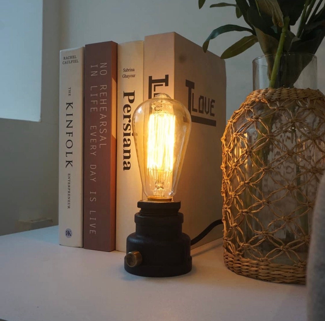 Industrial Retro Table Lamp with Brass Dimmer & Edison Bulb