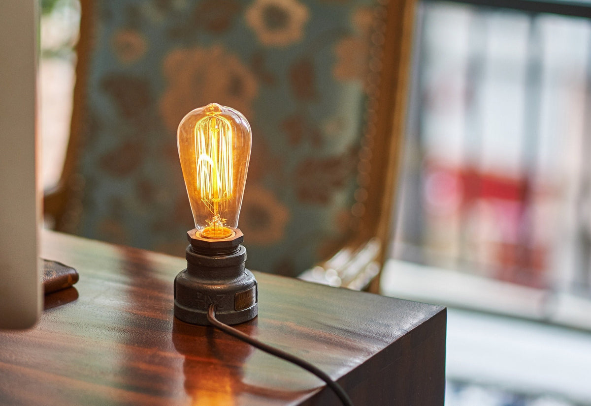 Industrial Retro Table Lamp with Brass Dimmer & Edison Bulb