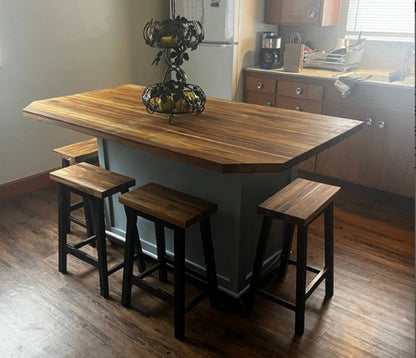 Rustic Teak Wood Counter Stool with Black Metal Base