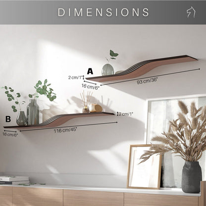 Floating Wave Shelf, Wood Wall Shelf Curved, Walnut Oak Ash, Modern Wooden Shelves with Hidden Brackets, Handmade Home Decor