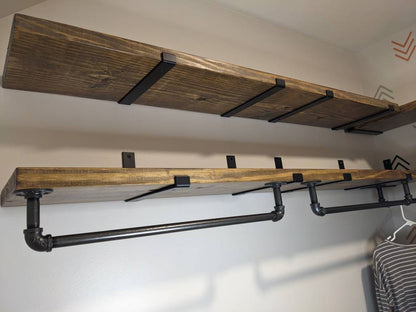 Industrial Pipe Clothes or Towel Bar with or without Solid Wood Shelf