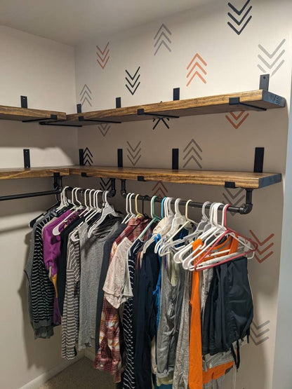 Industrial Pipe Clothes or Towel Bar with or without Solid Wood Shelf