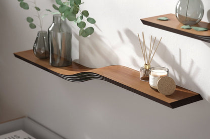 Floating Wave Shelf, Wood Wall Shelf Curved, Walnut Oak Ash, Modern Wooden Shelves with Hidden Brackets, Handmade Home Decor
