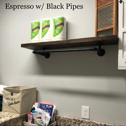 Laundry Room Bar with attached wood shelf, Clothing Rack,  Drying bar, closet clothes rack, metal pipe clothes bar