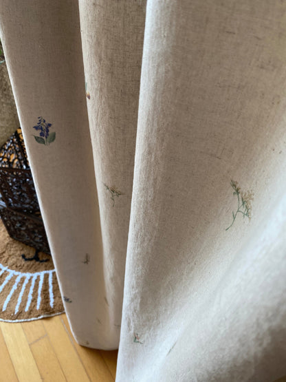 Floral Linen Cotton Curtains, French Country Boho Drapes Set of 2
