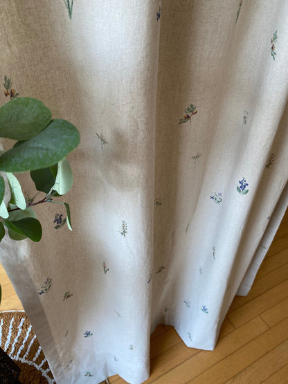 Floral Linen Cotton Curtains, French Country Boho Drapes Set of 2