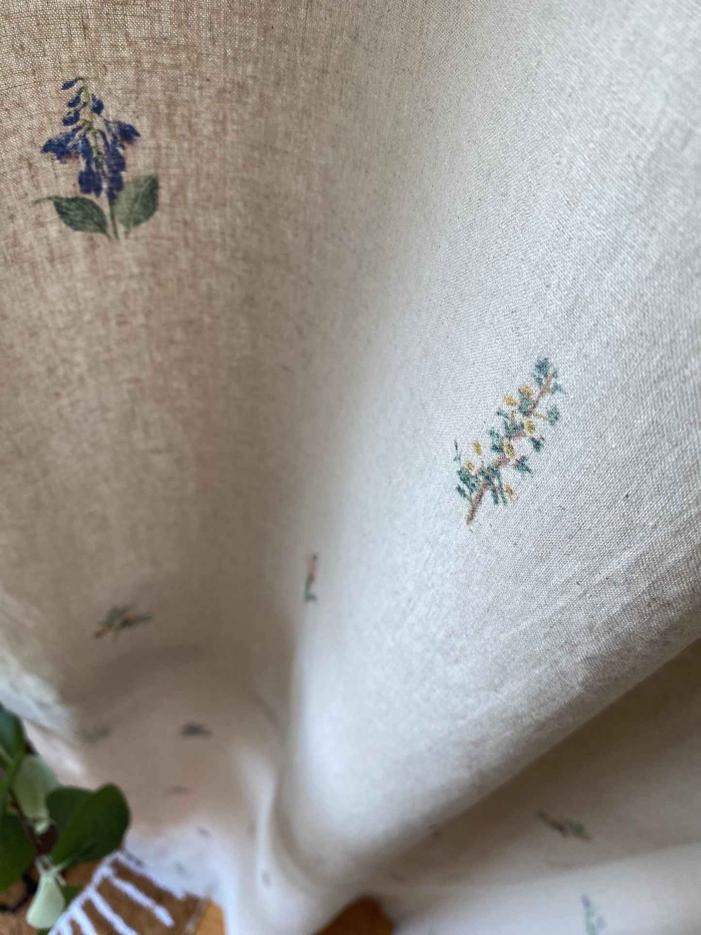 Floral Linen Cotton Curtains, French Country Boho Drapes Set of 2
