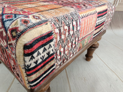 Vanity stool, handmade footstool, upholstered footstool, handmade furniture, patio furniture, small chair, kilim bench