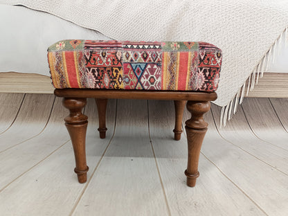 Vanity stool, handmade footstool, upholstered footstool, handmade furniture, patio furniture, small chair, kilim bench
