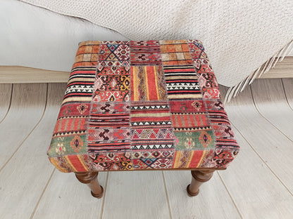 Vanity stool, handmade footstool, upholstered footstool, handmade furniture, patio furniture, small chair, kilim bench