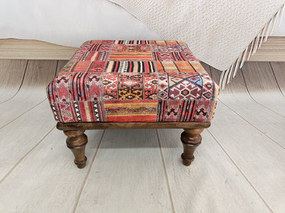 Vanity stool, handmade footstool, upholstered footstool, handmade furniture, patio furniture, small chair, kilim bench