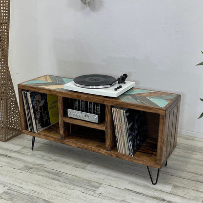 Colliding Chevron Blues Top Upgrade - Vinyl Record Holder - TV Stand - Living Room Furniture