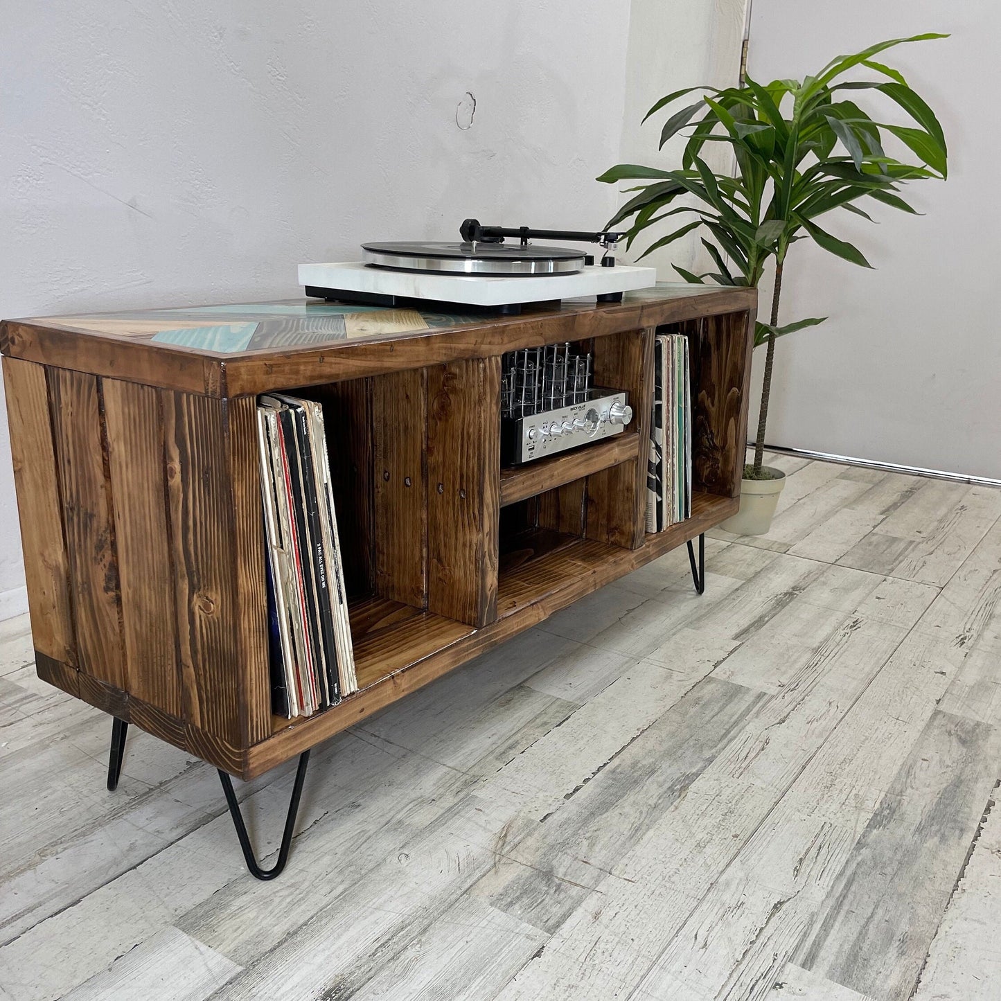 Colliding Chevron Blues Top Upgrade - Vinyl Record Holder - TV Stand - Living Room Furniture