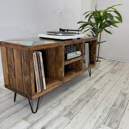 Colliding Chevron Blues Top Upgrade - Vinyl Record Holder - TV Stand - Living Room Furniture