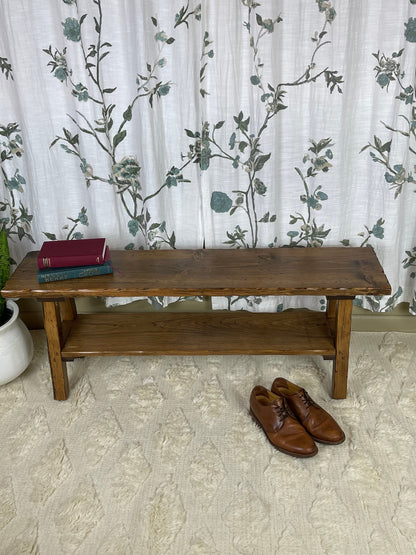Hand Distressed Entryway Bench with Shelf, Bench Seat with Storage