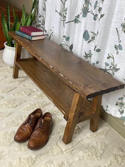 Hand Distressed Entryway Bench with Shelf, Bench Seat with Storage