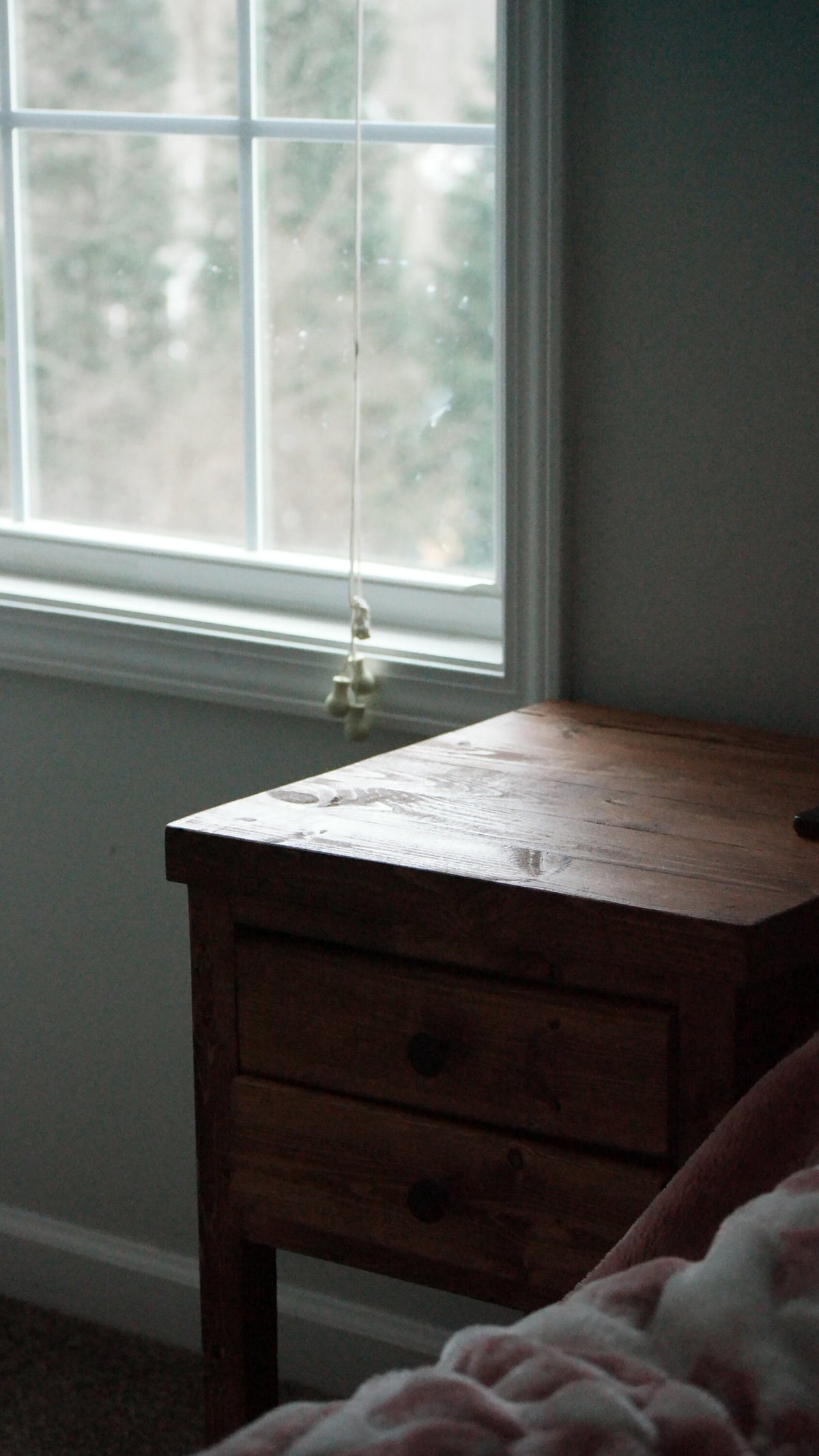 Rustic Solid Wood Nightstand with 2 Drawers and Shelf : Country Style