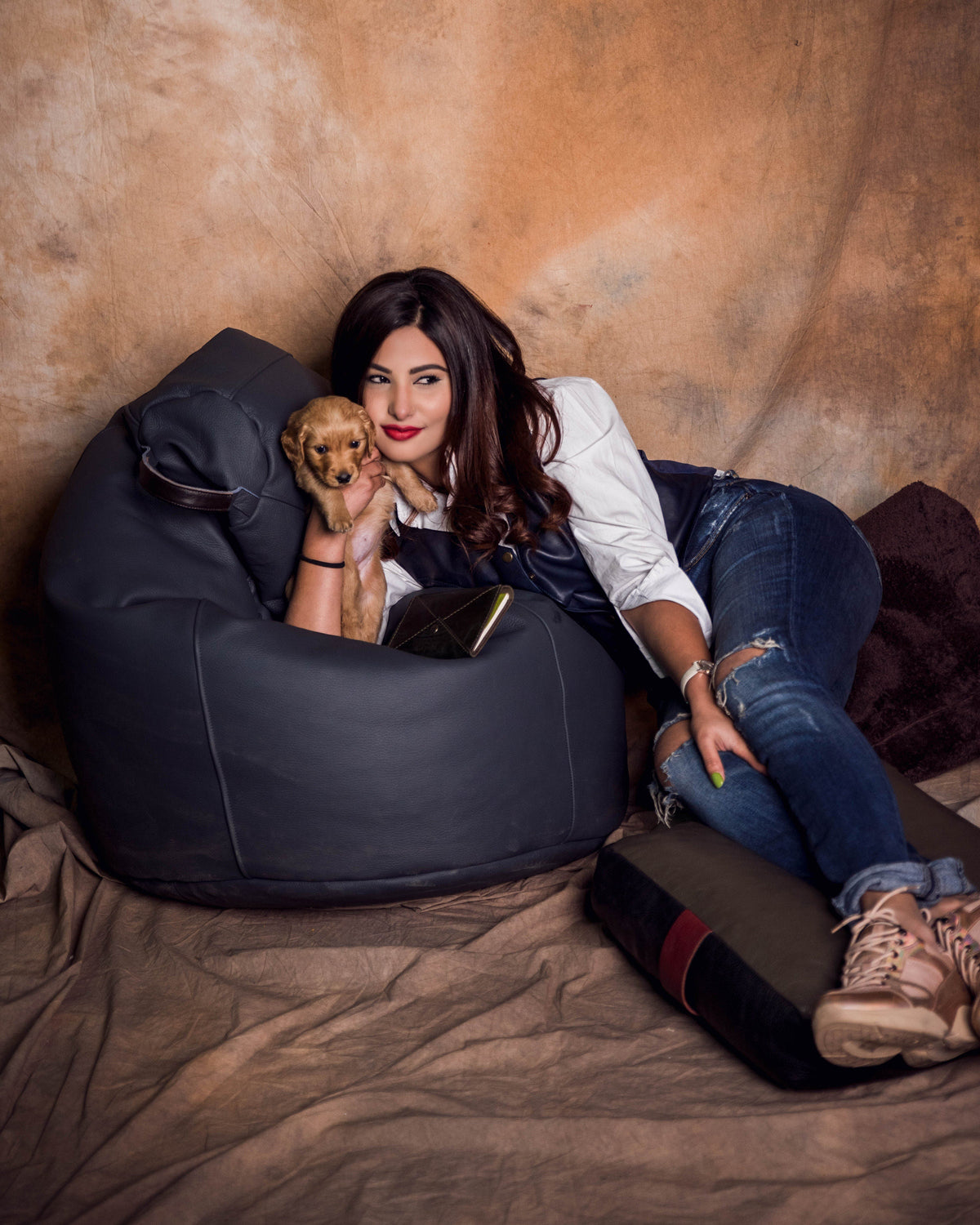 Pure Leather Bean Bag Chair | Rustic Handmade Lounger (Cover Only)