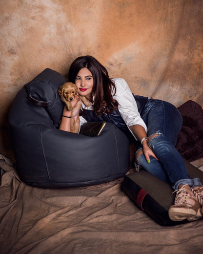 Pure Leather Bean Bag Chair | Rustic Handmade Lounger (Cover Only)